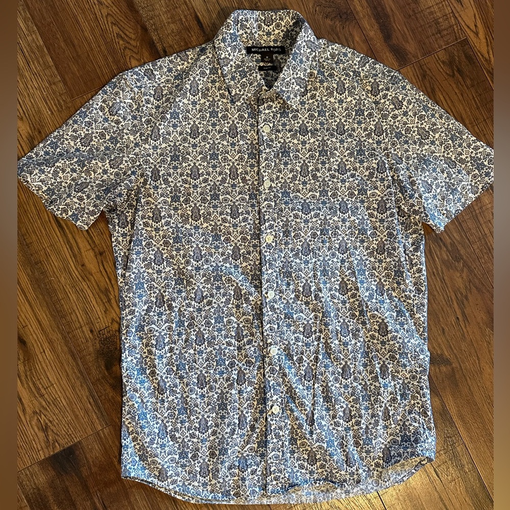Michael Kors Mens Floral Cotton Blend Short-Sleeve Shirt, Size M